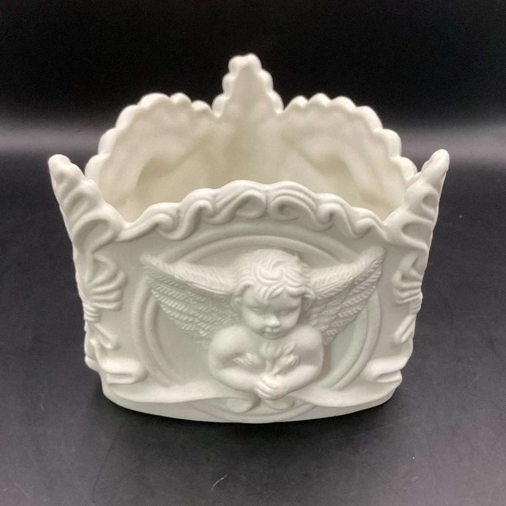 Vtg Ornate Cherub Planter Vase 3 Sides 5